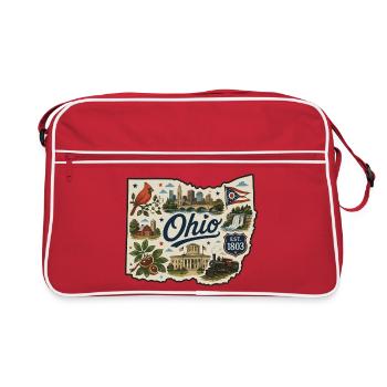 Ohio Buckeye State Vintage Travel Sticker - Retro Bag - red/white - Front