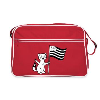 Niedliches bretonisches Hermelin mit Flagge der Bretagne - Retro Tasche - Rot/Weiß - Vorne
