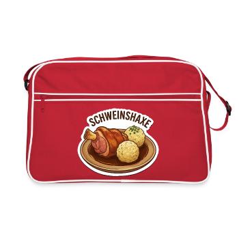 Schweinshaxe Plate Sticker Optik  - Retro Tasche - Rot/Weiß - Vorne