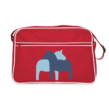 Dala Horse Couple light blue dark blue Horses Love - Retro Bag - red/white - Front