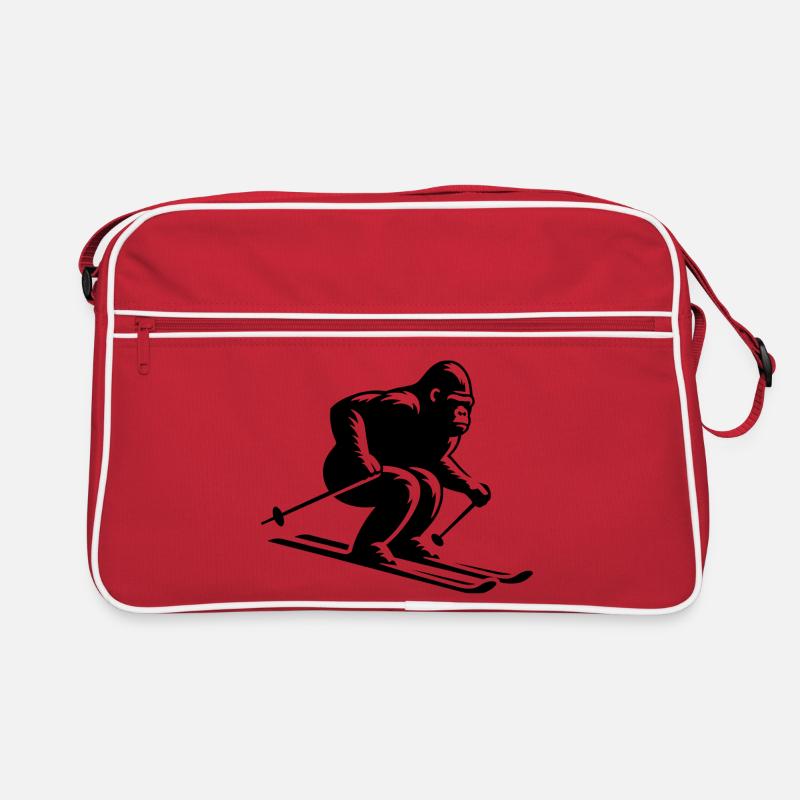Affe Gorilla Schimpanse Ski Silhouette Design Retro Tasche