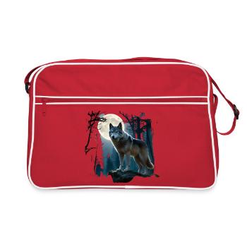 Mondwolf im nächtlichen Wald - Retro Tasche - Rot/Weiß - Vorne