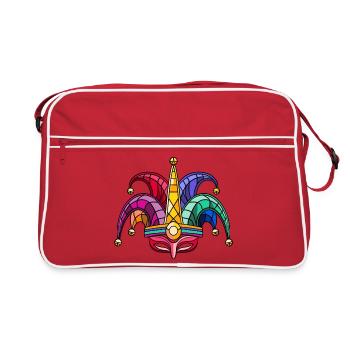 Bunte Narrenkappe Maske – Karneval Fasching - Retro Tasche - Rot/Weiß - Vorne