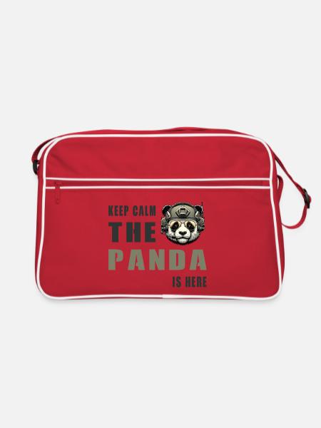 Taktischer Panda – Keep Calm - Retro Tasche - Rot/Weiß - Vorne
