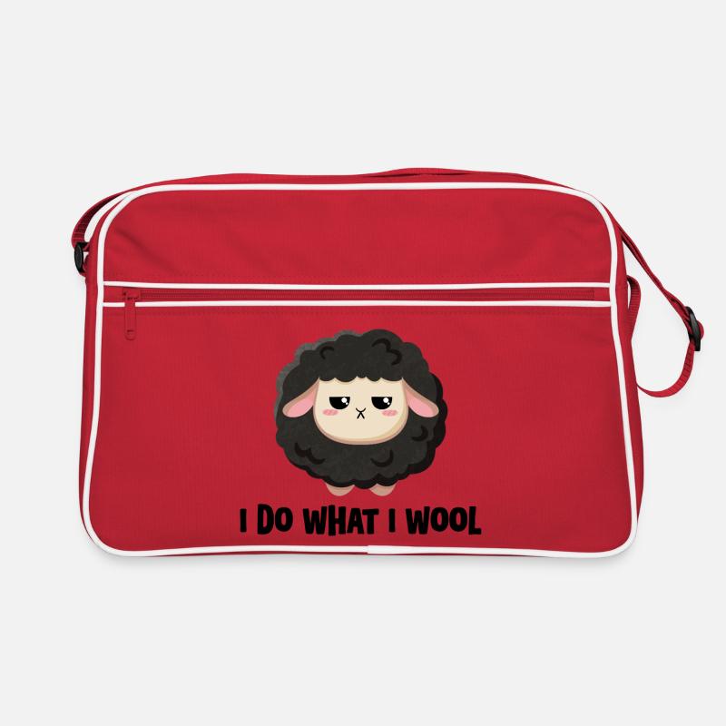 Süßes schwarzes Schaf grummelig mit Spruch - Retro Tasche - Rot/Weiß