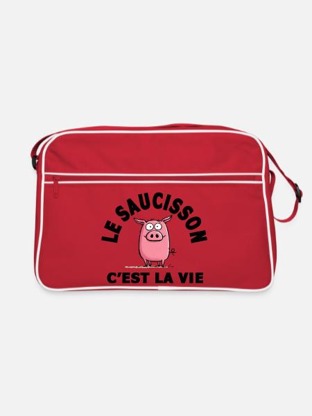 le saucisson c'est la vie humour - Sac Retro - rouge/blanc - Devant