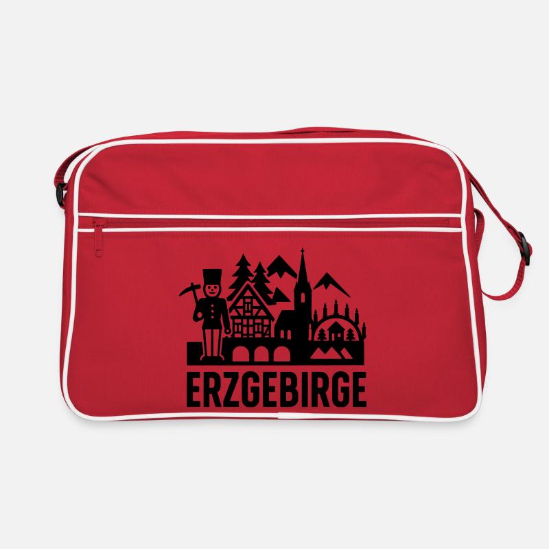 Erzgebirge typisch Silhouette - Retro Tasche - Rot/Weiß