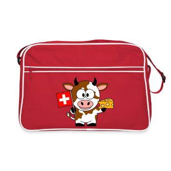 Kuh mit Schweizer Flagge Käse - Retro Tasche - Rot/Weiß - Vorne