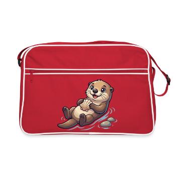 Otter with seashell on the beach - Retro Bag - red/white - Front