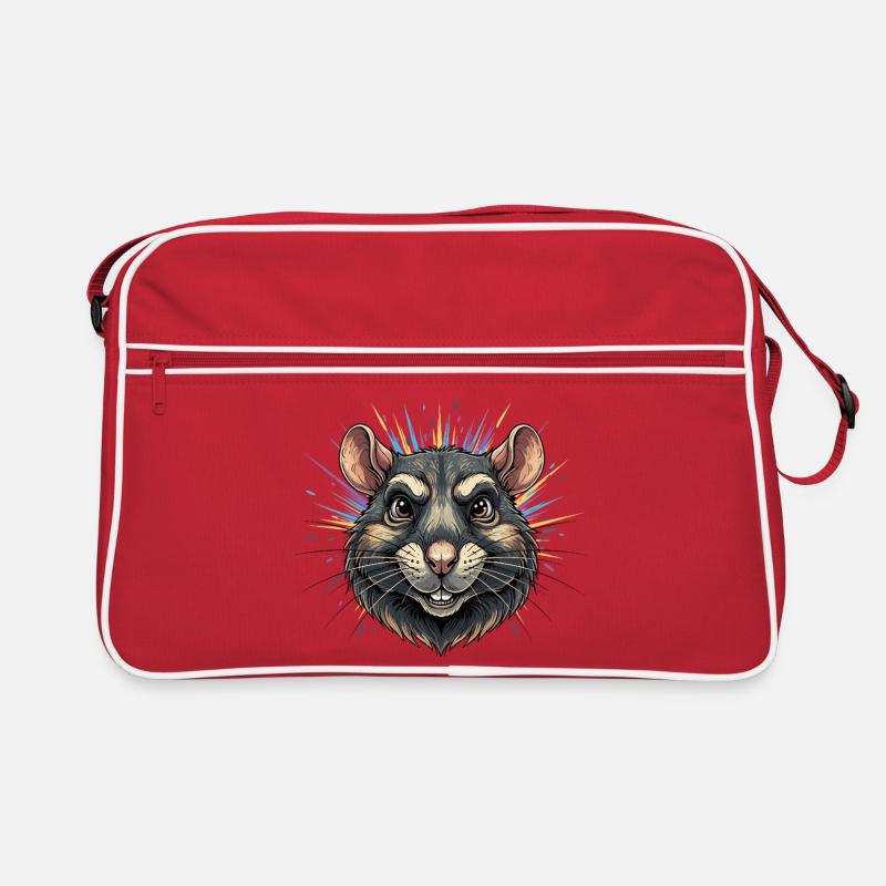 Bunter Rattenkopf mit Farbausbruch Retro Tasche