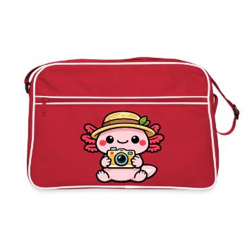 Caméra Axolotl Kawaii Magie du Chapeau de Paille - Sac Retro - rouge/blanc - Devant