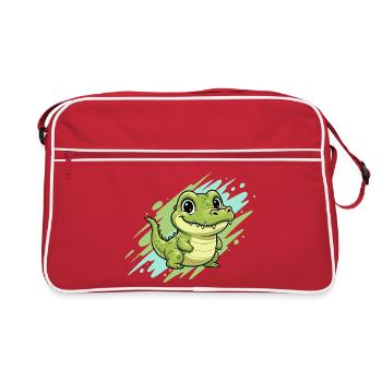 Cheerful Crocodile Cartoon - Retro Bag - red/white - Front