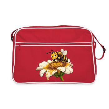 Biene Honig Imker Honigwabe Blumen Wiese Insekt - Retro Tasche - Rot/Weiß - Vorne