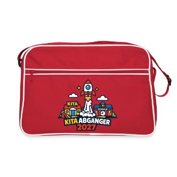 Kita Abgänger 2027 Rakete – Schulanfang Design - Retro Tasche - Rot/Weiß - Vorne