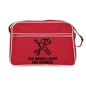 Ich bring Licht ins Dunkel – Elektriker Shirt - Retro Tasche - Rot/Weiß - Vorne