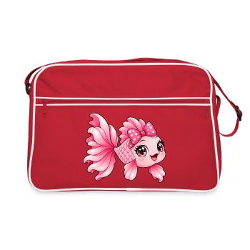 Kawaii Pink Fish mit Schleife und Herzen - Retro Tasche - Rot/Weiß - Vorne