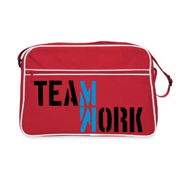 Blau Teamwork Schatten gespiegelt Logo Design Crew - Retro Tasche - Rot/Weiß - Vorne
