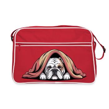 Kuschelige Bulldogge unter der Decke - Retro Tasche - Rot/Weiß - Vorne