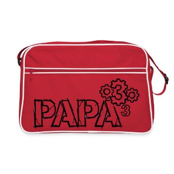 Papa 3 Zahnräder Mechaniker Dreifacher Vater - Retro Tasche - Rot/Weiß - Vorne