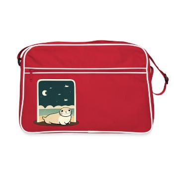 Mignon phoque potelé sur le rivage avec ciel nocturne - Sac Retro - rouge/blanc - Devant