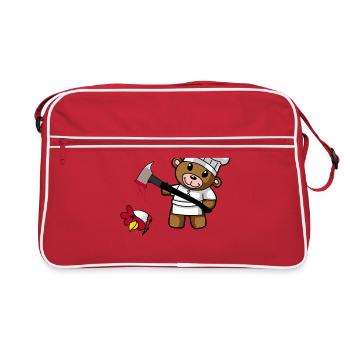 Teddy Bear Fantasy Horror Cook Meat Vegan Chicken - Retro Bag - red/white - Front