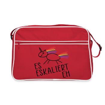 Es eskaliert eh Eskalation Party Einhorn Humor - Retro Tasche - Rot/Weiß - Vorne