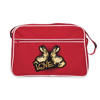 two gold-colored rabbits colored in chrome look - Retro Bag - red/white - Front