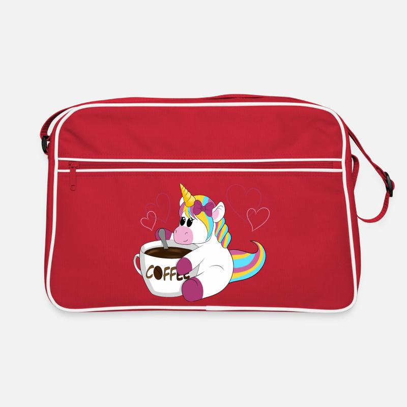 Regenbogen Einhorn Kaffeezauber - Retro Tasche - Rot/Weiß