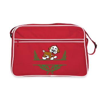 Doggie Laurel Wreath with Namespace - Retro Bag - red/white - Front