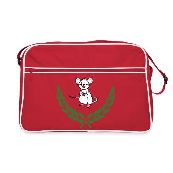 Mouse in Green Laurel Wreath – Congratulations - Retro Bag - red/white - Front