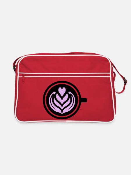Kaffee-Liebe: Latte art Herz Vektor - Retro Tasche - Rot/Weiß - Vorne
