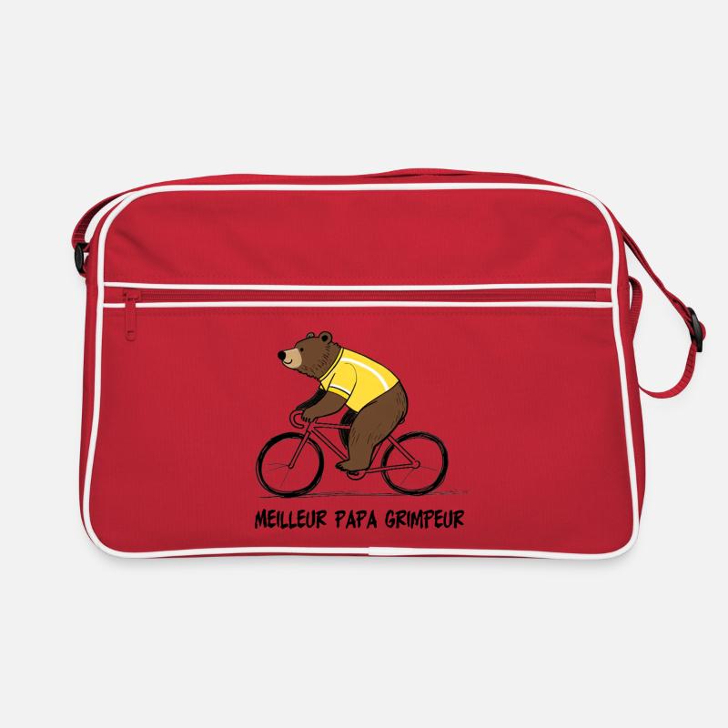Gelber Radbär, bester Papa - Retro Tasche - Rot/Weiß