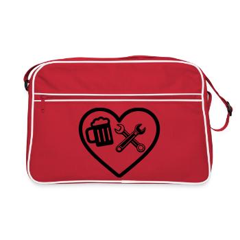 Heart Beer Mechanic Car Humor - Retro Bag - red/white - Front