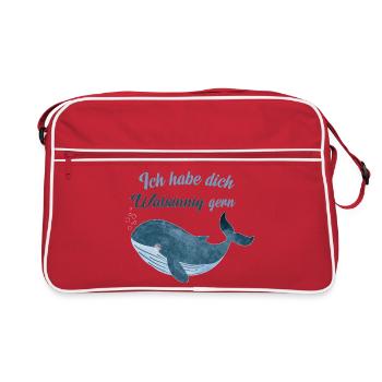 Walsinnig gerne – Lustiger Wal Spruch - Sac Retro - rouge/blanc - Devant