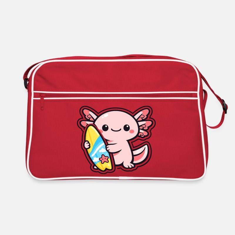Kawaii Axolotl mit Surfbrett Retro Tasche