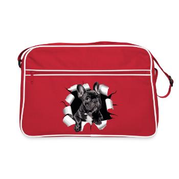 French Bulldog Puppy Breaks Through - Retro Bag - red/white - Front
