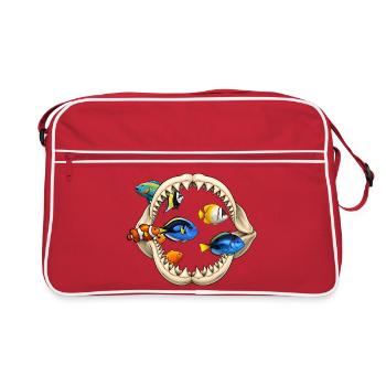 Aquarium Liebhaber Hai Gebiss Fische Ozean - Retro Tasche - Rot/Weiß - Vorne