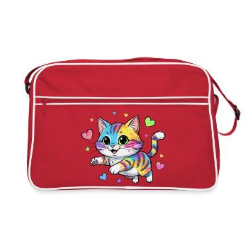Chat arc-en-ciel au cœur - Sac Retro - rouge/blanc - Devant