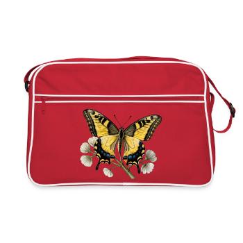 Schwalbenschwanz-Schmetterling – Gravurzeichnung - Retro Tasche - Rot/Weiß - Vorne