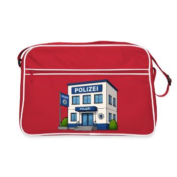 Polizei Cartoon Gebäude Druckdesign - Retro Tasche - Rot/Weiß - Vorne