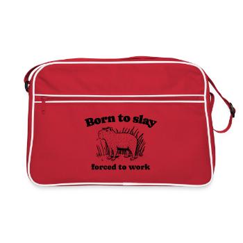 Capybara "Born to Slay Forced to Work" - black - Retro Bag - red/white - Front