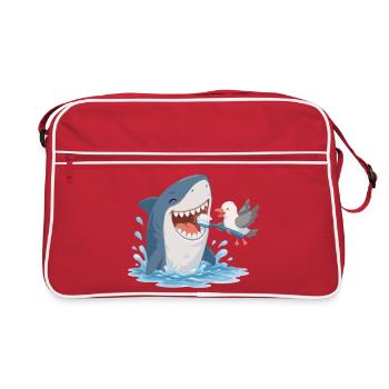 Shark brushing teeth with seagull - Retro Bag - red/white - Front