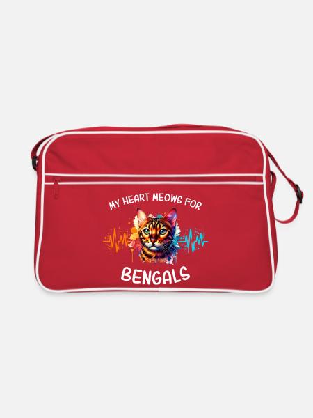 Bengalkatze Herzlinie - Retro Tasche - Rot/Weiß