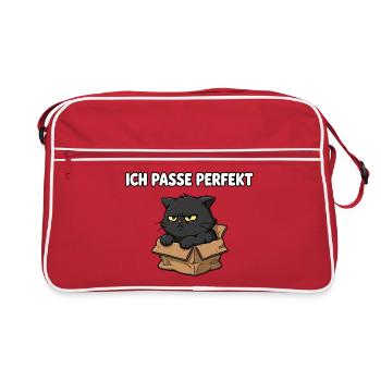 Grimmige Katze im Karton - Retro Tasche - Rot/Weiß - Vorne