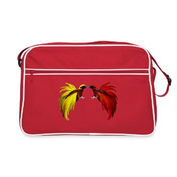 2 kleine Paradiesvögel gelb, rot - Retro Tasche - Rot/Weiß - Vorne