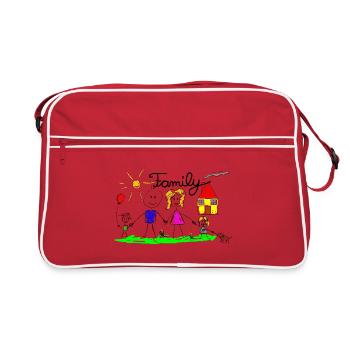 Familie Strichzeichnung - Retro Tasche - Rot/Weiß - Vorne