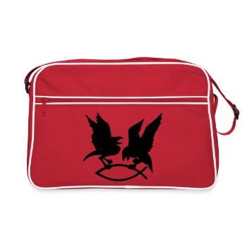 T-Shirt mit Odin's Raben auf den Ärmeln - Retro Tasche - Rot/Weiß - Vorne