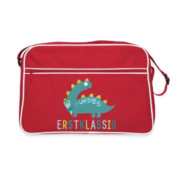 Erstklassig - Schulkind - Dino - Retro Tasche - Rot/Weiß - Vorne