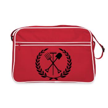 Garden tools rake, shovel, pitchfork - Retro Bag - red/white - Front
