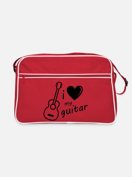guitar Gitarre Symbol Grafik Herz Illustration - Retro Tasche - Rot/Weiß - Vorne